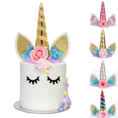 Unicorn eða Einhyrninga Horn Kökutoppur með Augum