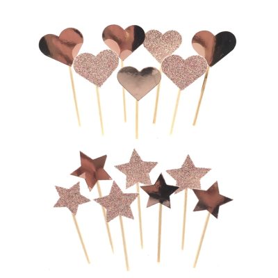 Kökutoppar Rose Gold Hjörtu eða Stjörnur