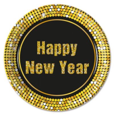 Happy New Year Pappadiskar Stórir 8stk
