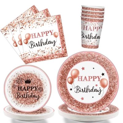 Borðbúnaður Happy Birthday Rose Gold