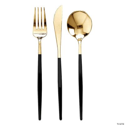 Hnífapör Plast Elegant Svört og Gyllt 3stk