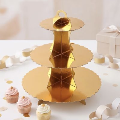 Kökustandur Gull 3 hæðir - Cupcake Stand